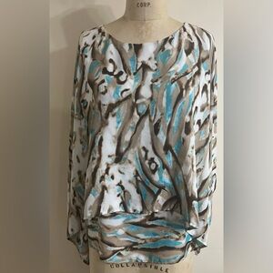 Chico’s Travelers Collection Poncho Tunic Top Abstract Crepe Print Size 3